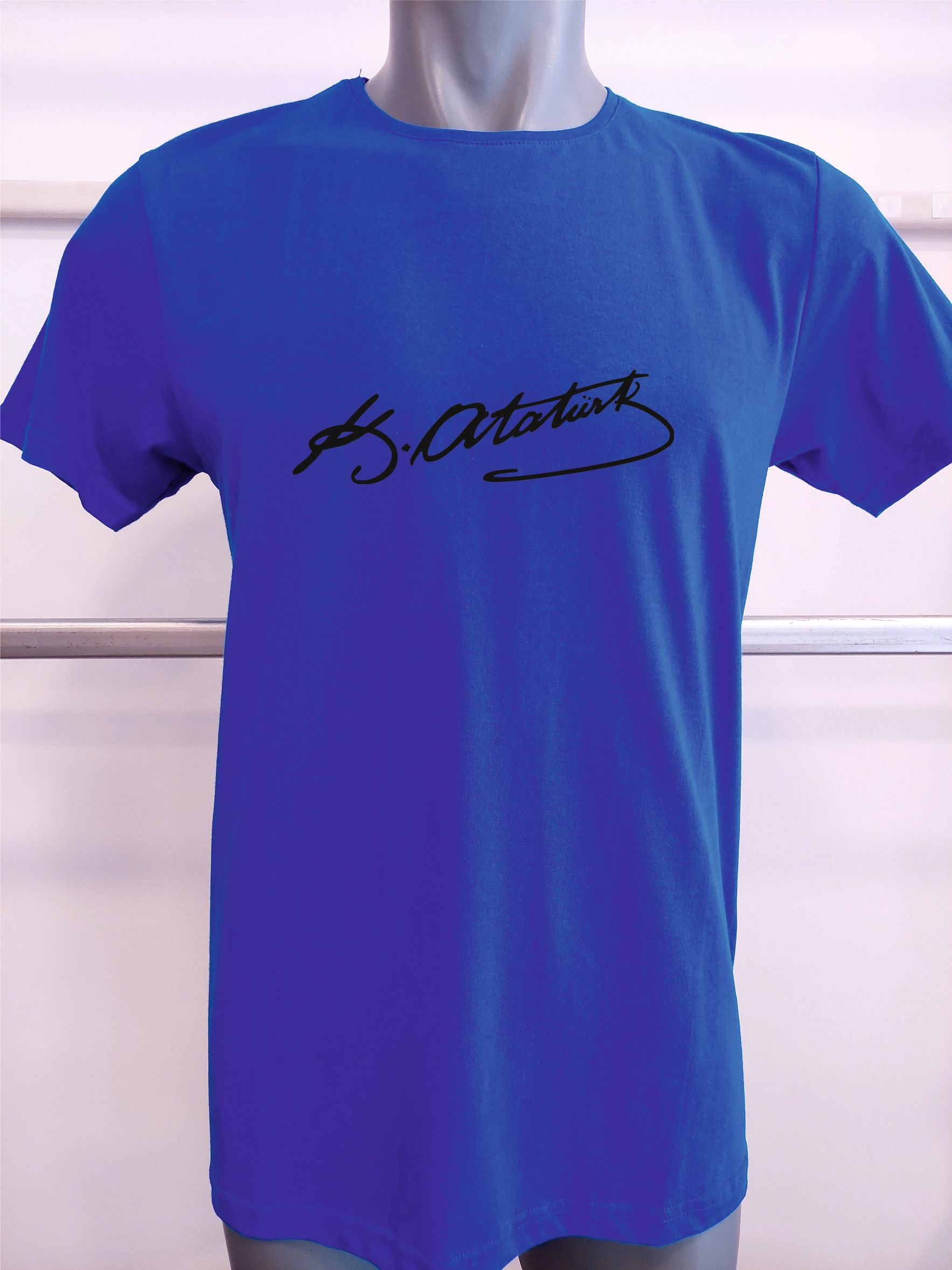 BASKILI T-SHIRT-ATATÜRK İMZASI - Sax mavi