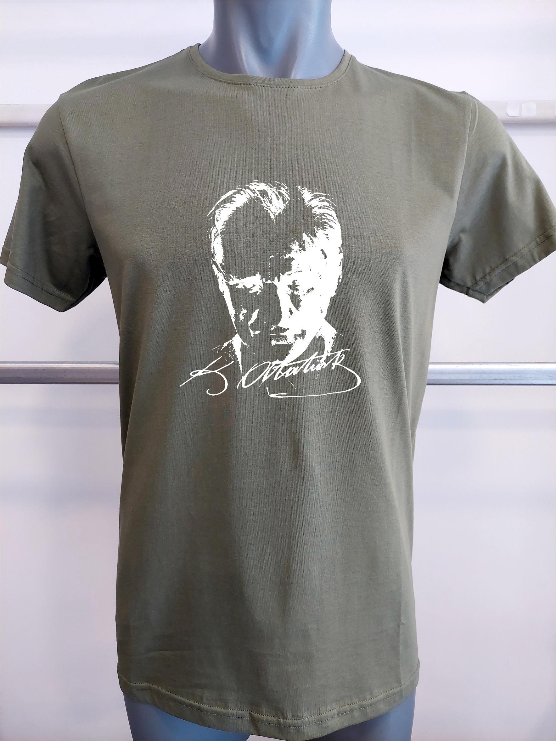 BASKILI T-SHIRT-Atatürk - haki
