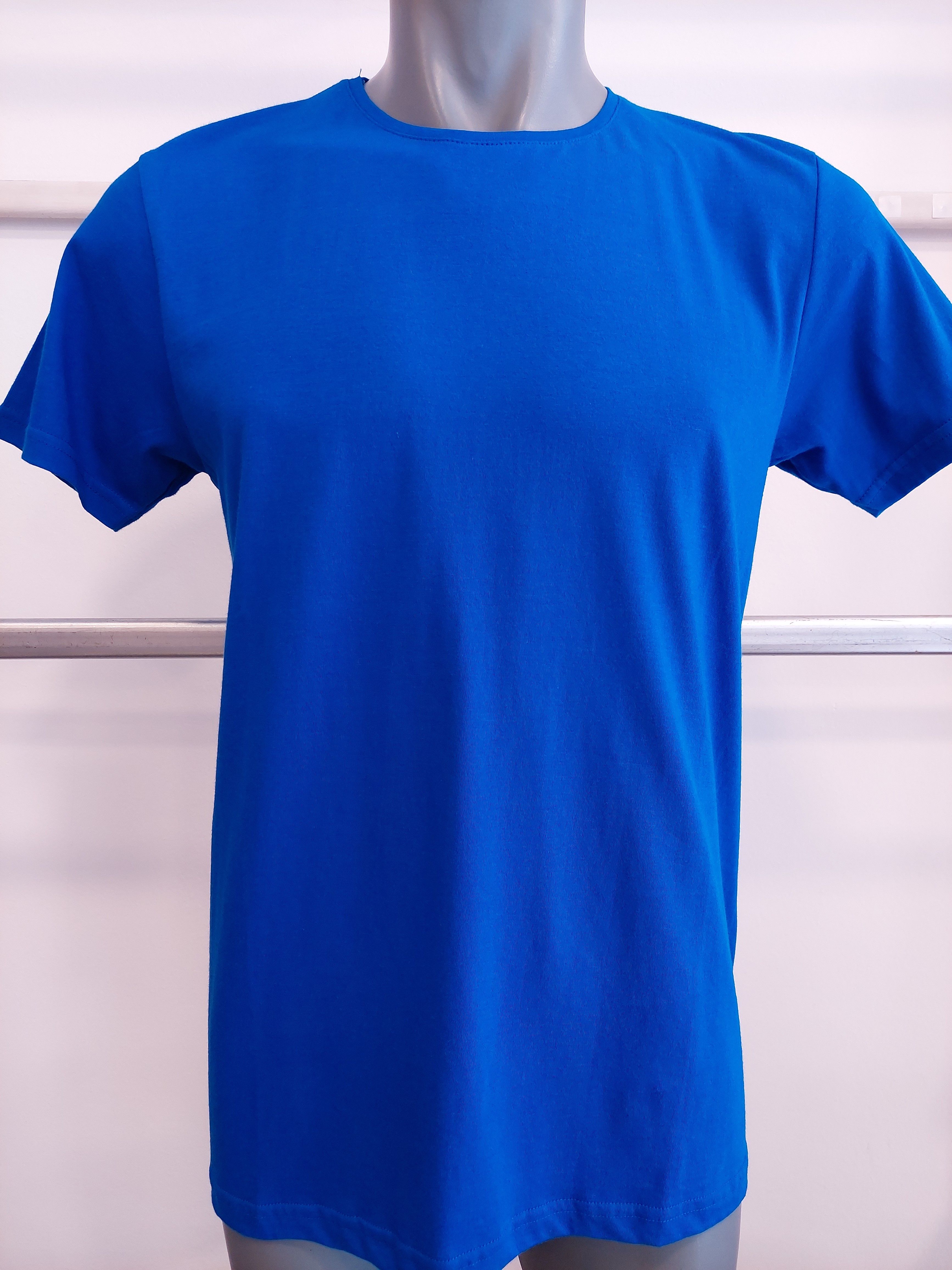 SIFIR YAKA PAMUKLU T-SHIRT - Sax mavi