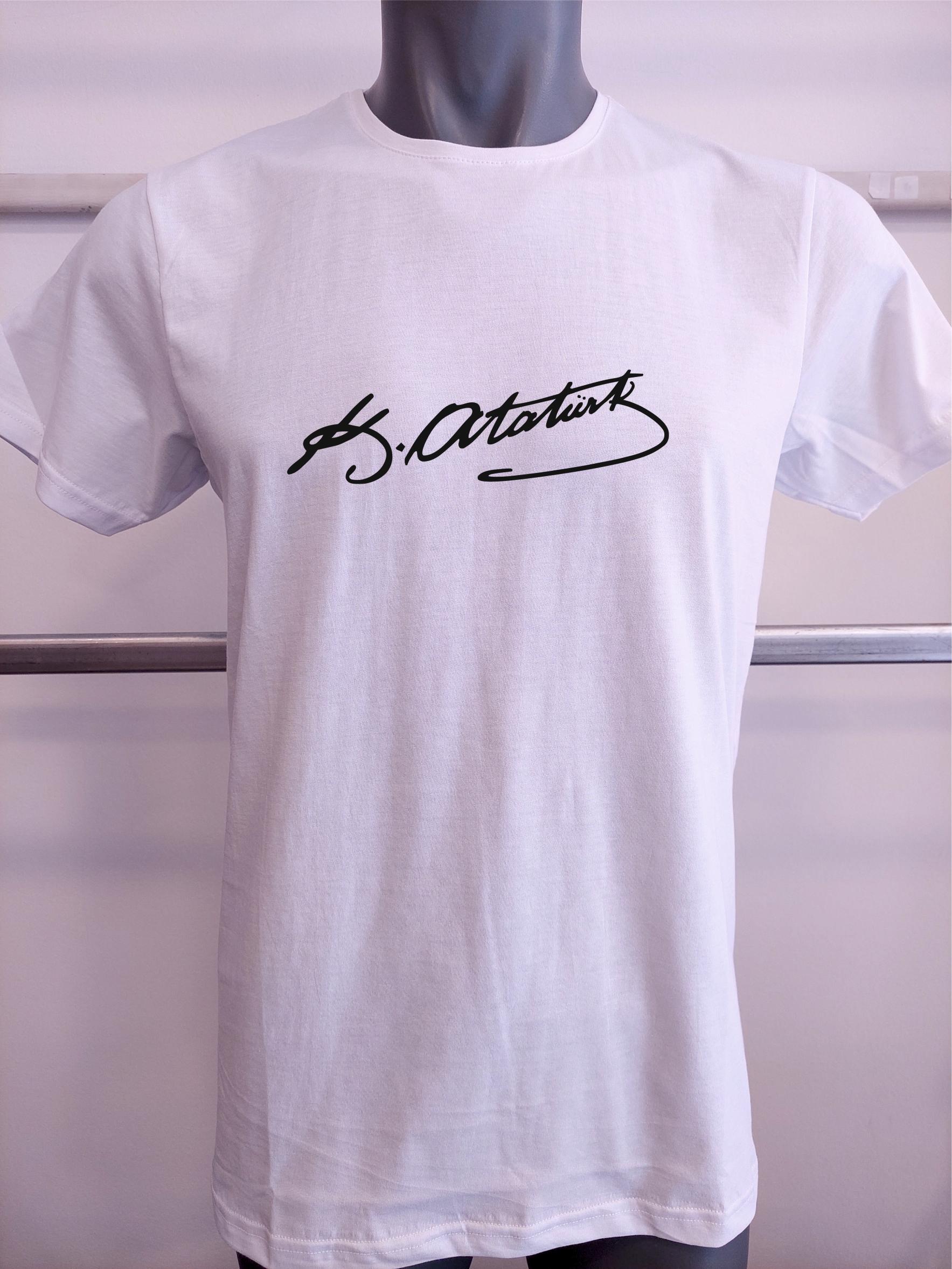 BASKILI T-SHIRT-ATATÜRK İMZASI - Beyaz