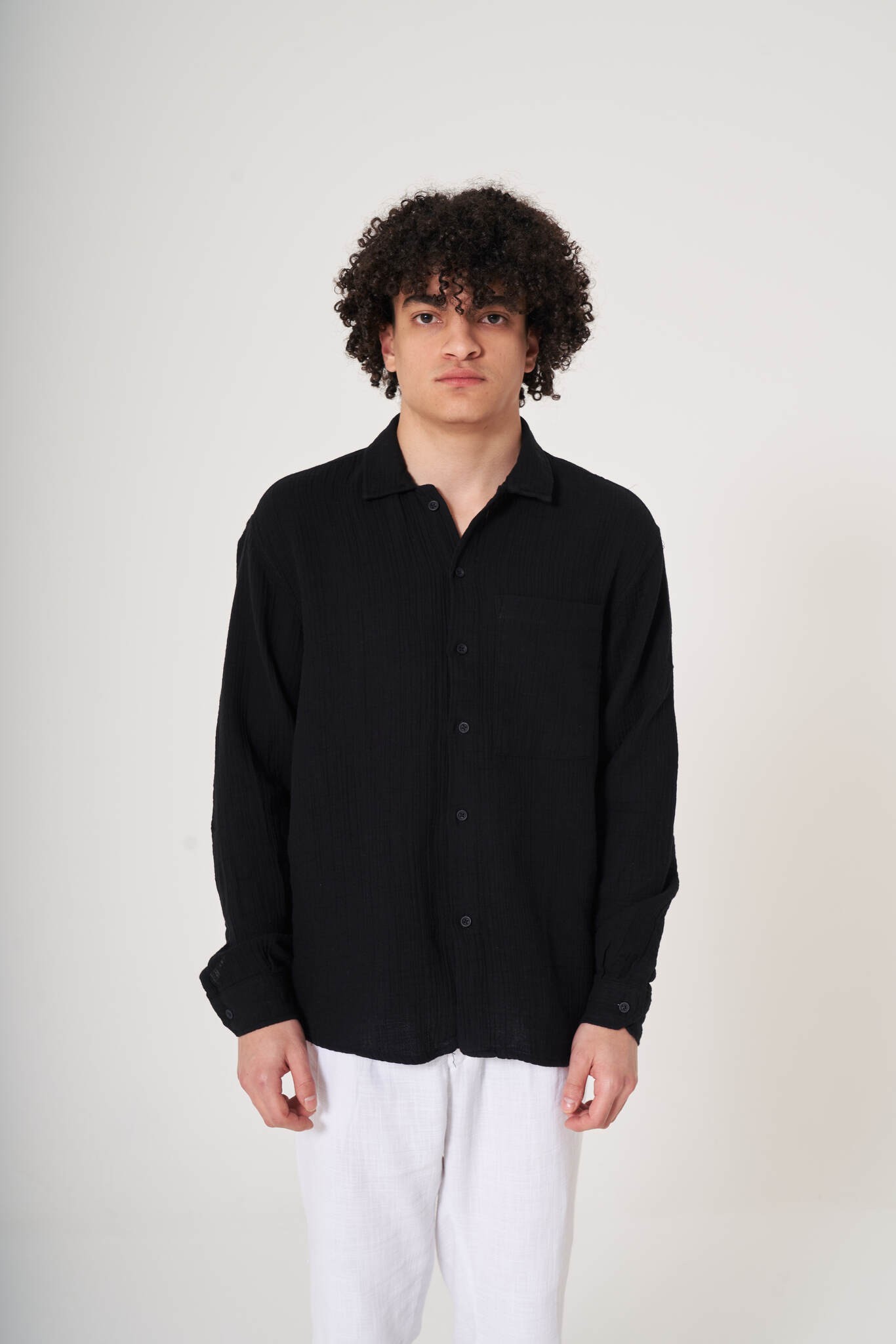 Long Sleeve Muslin Shirt  - Black