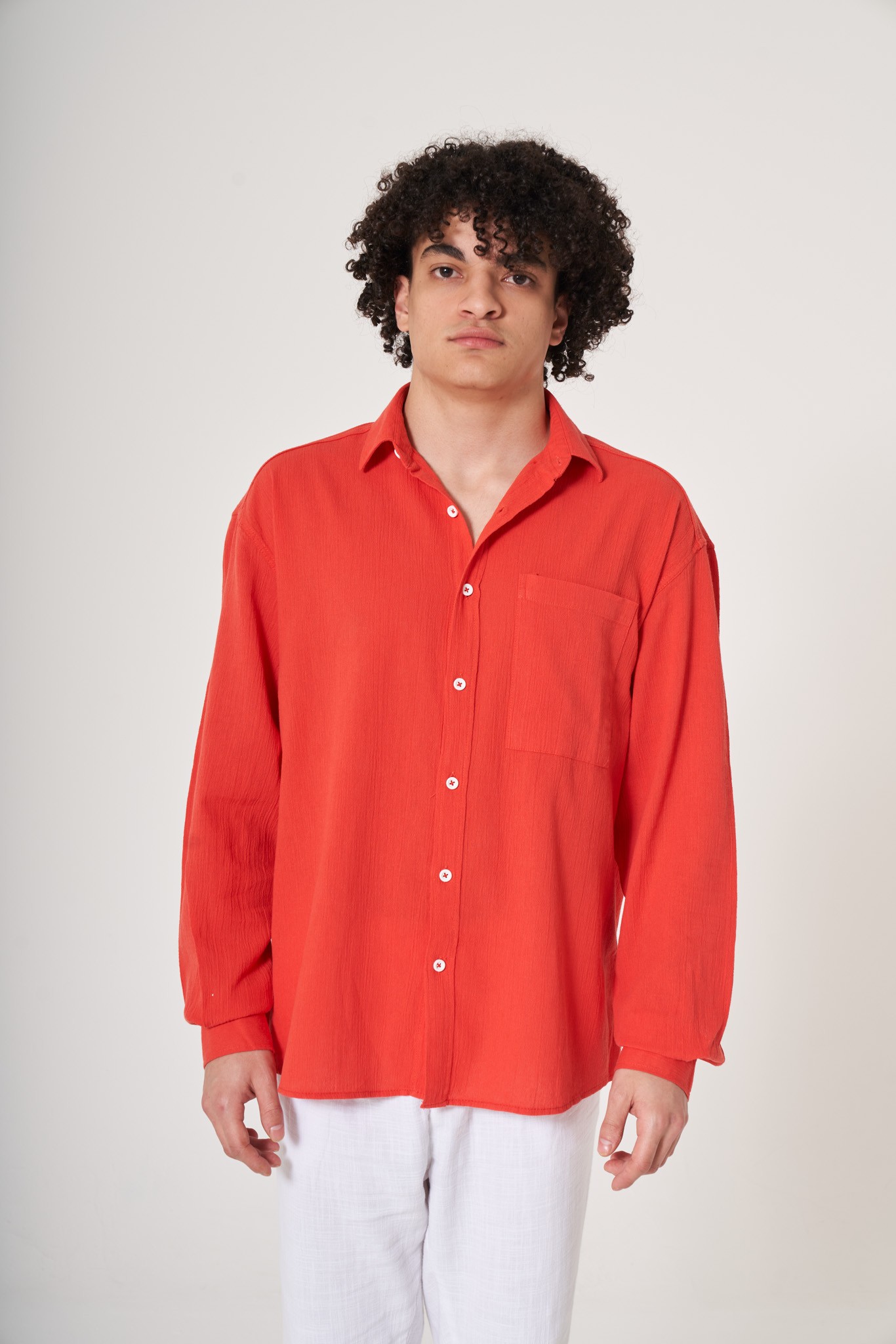 Crinkle Long Sleeve Shirt - Vermilion