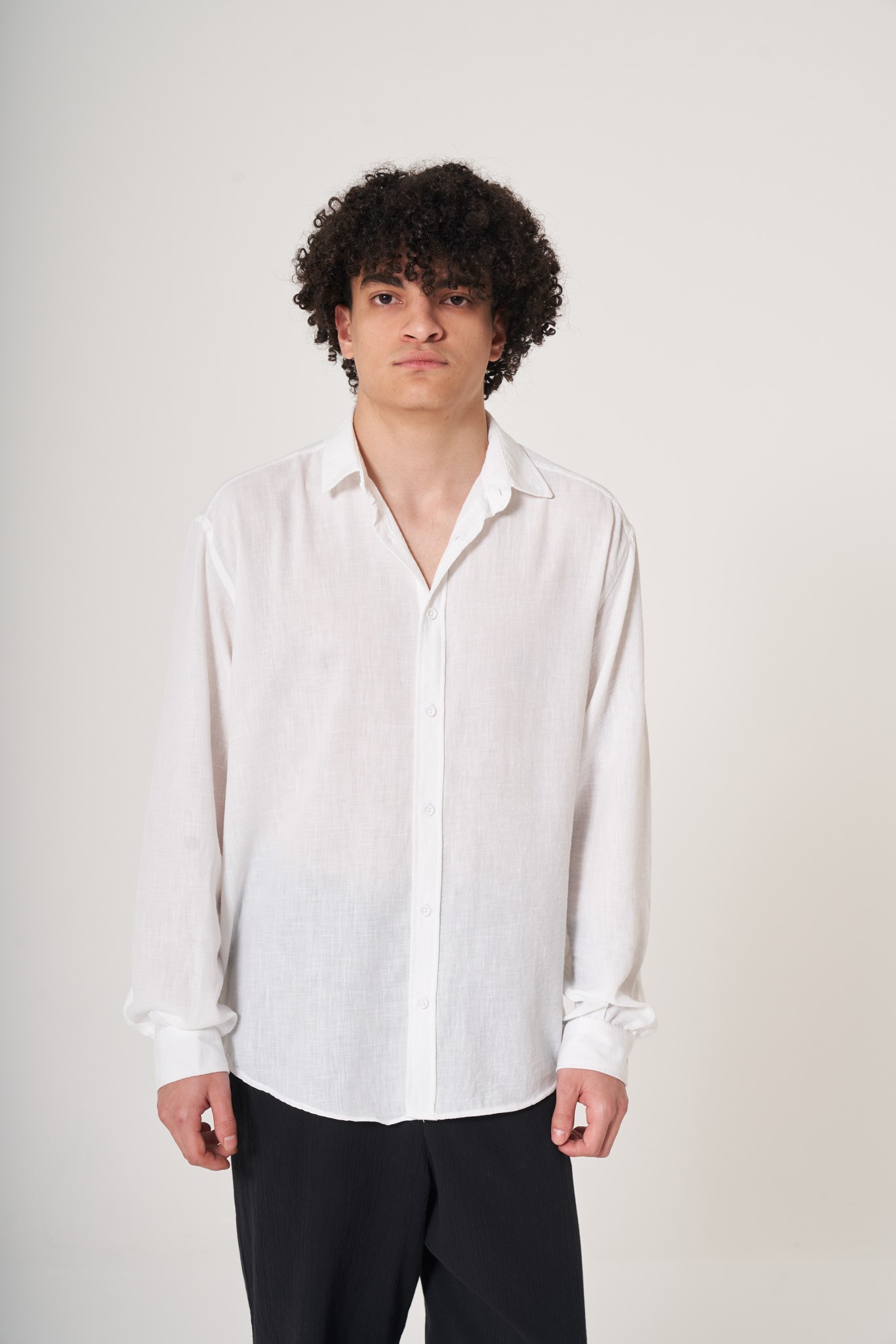 Long Sleeve Linen Shirt  - White