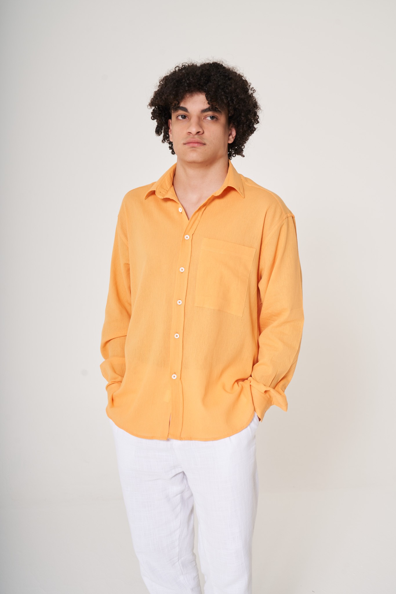 Crinkle Long Sleeve Shirt - Orange