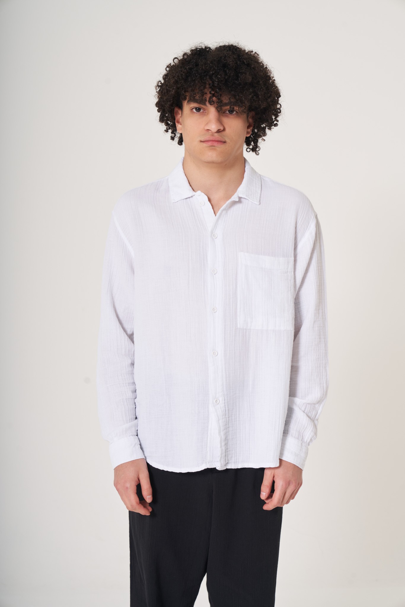 Long Sleeve Muslin Shirt  - White