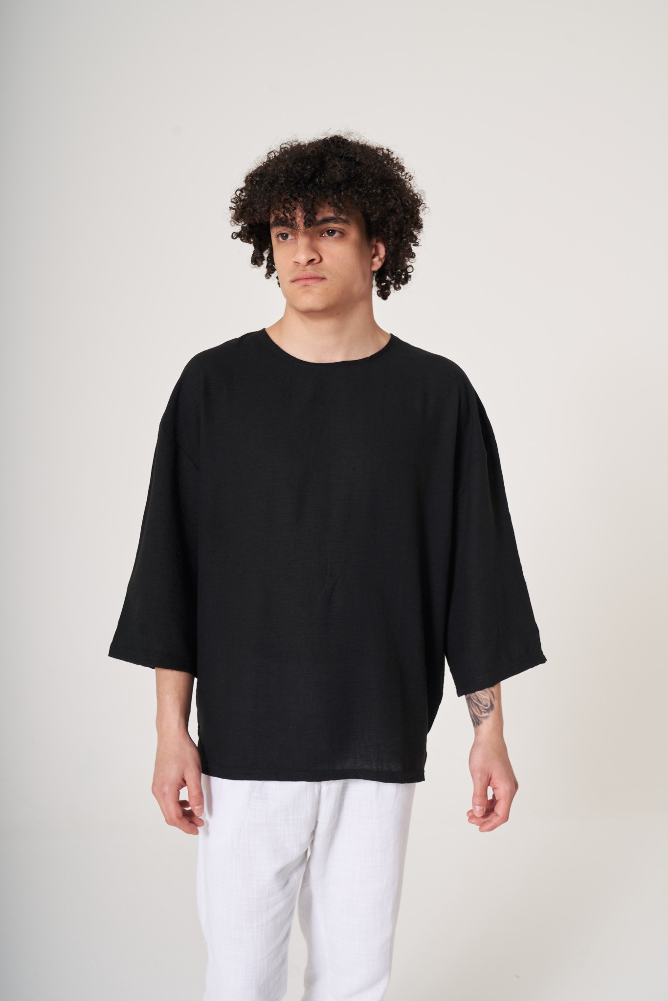 Fakir Kol Oversize T-Shirt - Siyah