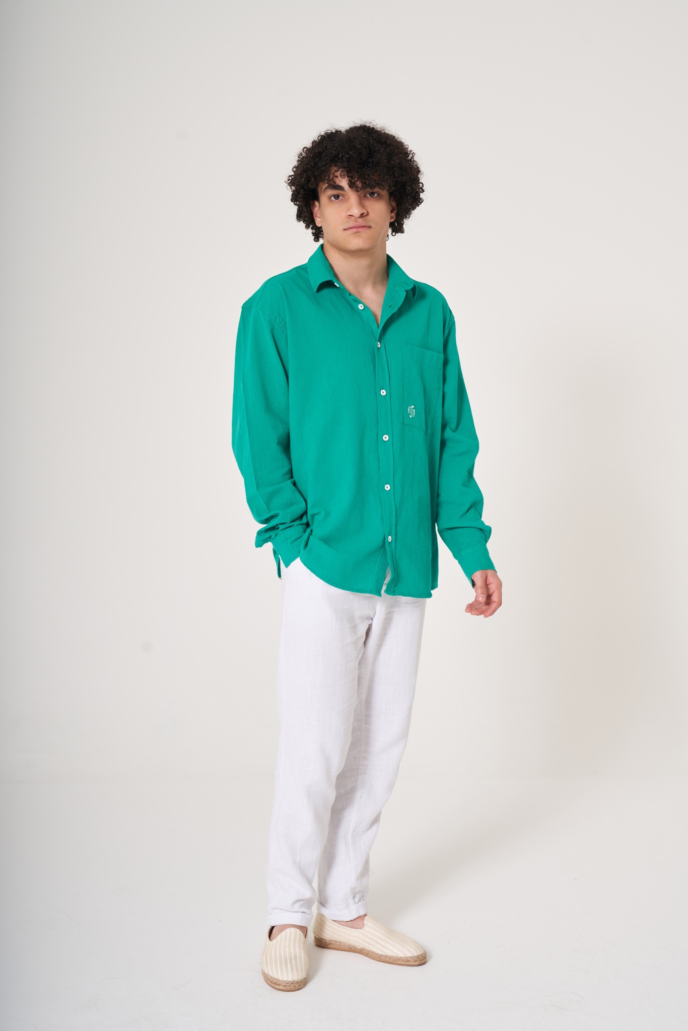 Crinkle Long Sleeve Shirt - Green