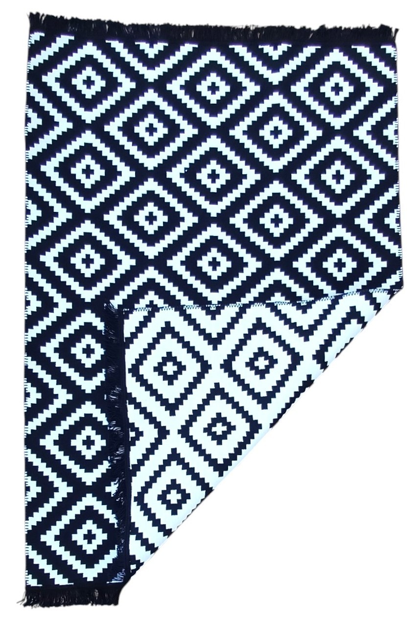Dokuma Kilim Siyah Saçak Siyah Beyaz 