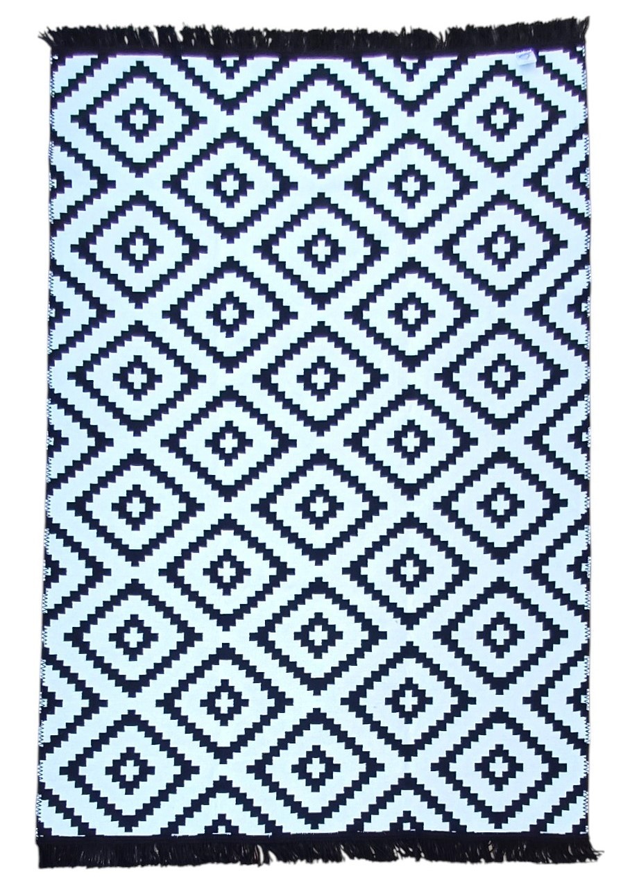 Dokuma Kilim Siyah Saçak Siyah Beyaz 