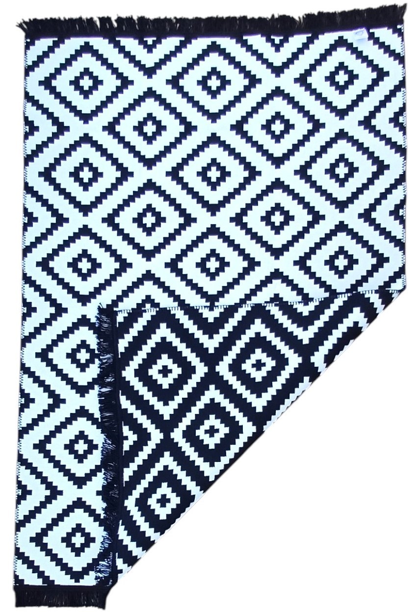 Dokuma Kilim Siyah Saçak Siyah Beyaz 