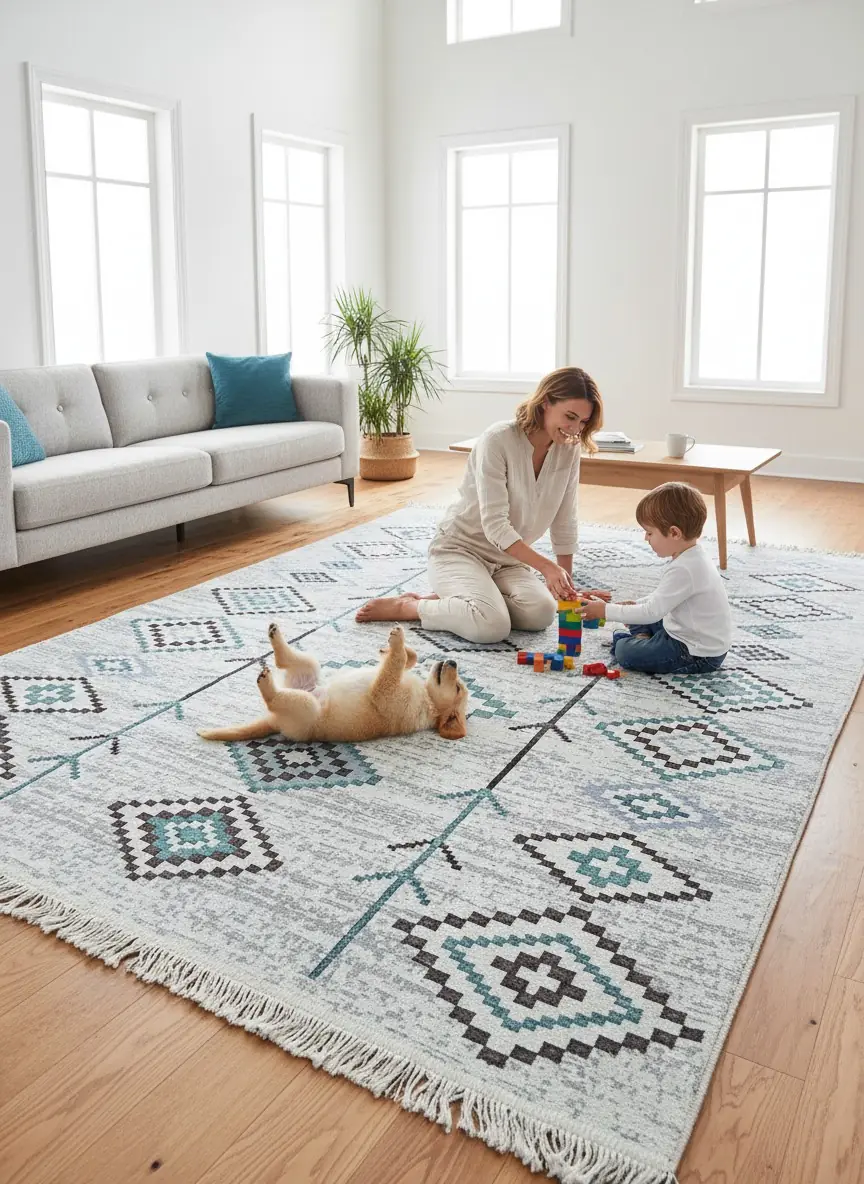 Kilim Çift Taraflı Dokuma Kilim Açık Yeşil-Krem - Staywithlove