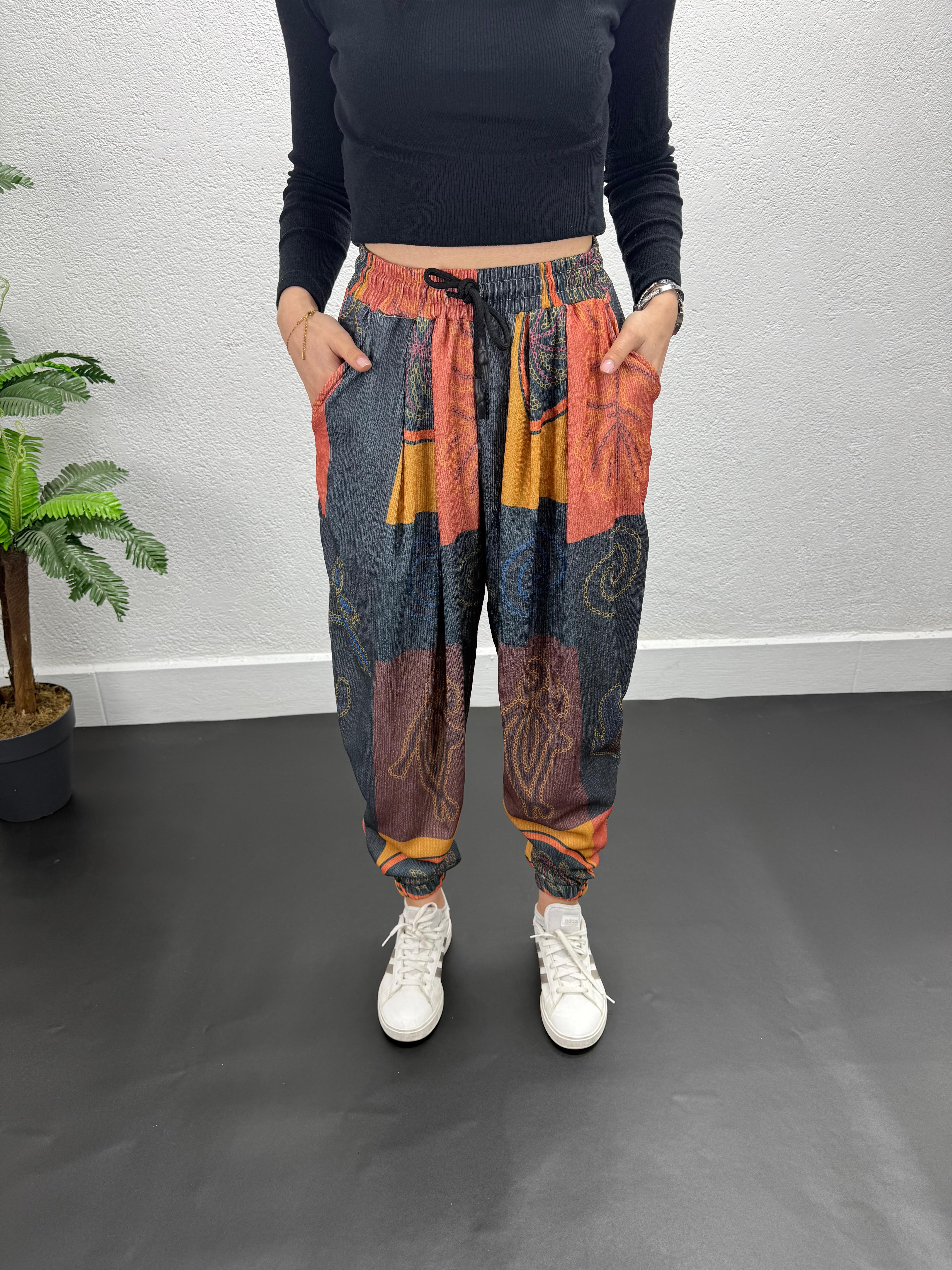 FLAMLI KETEN PİLELİ YARIM ŞALVAR PANTALON