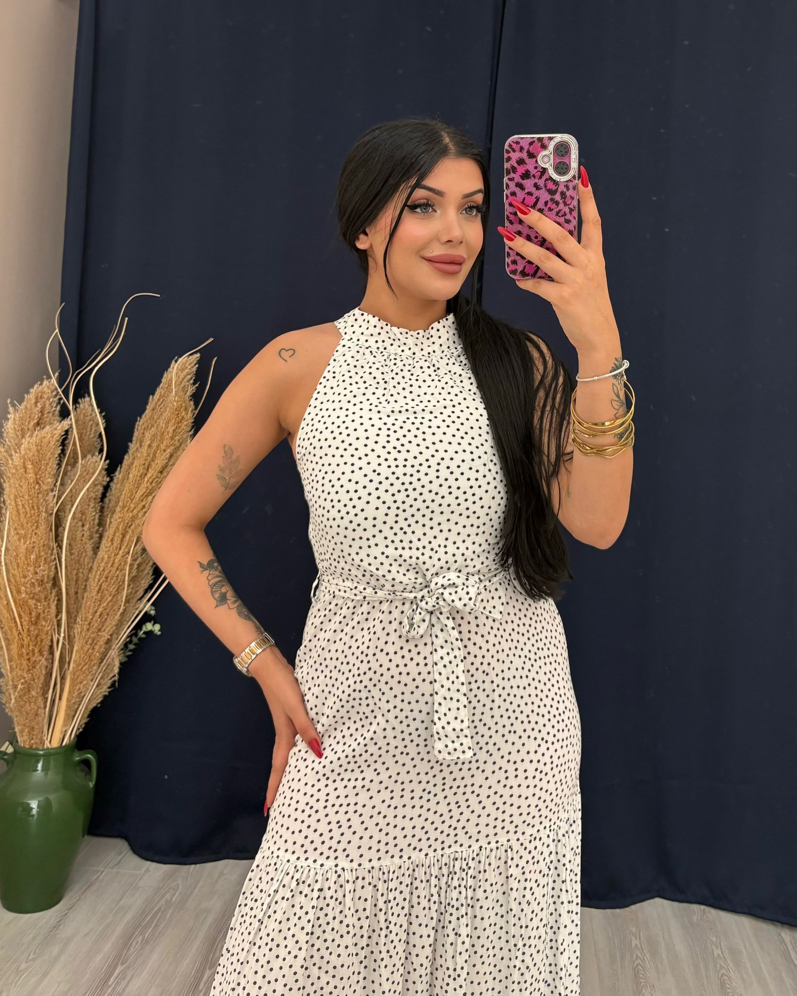 PUANTİYELİ HALTER YAKA ELBİSE