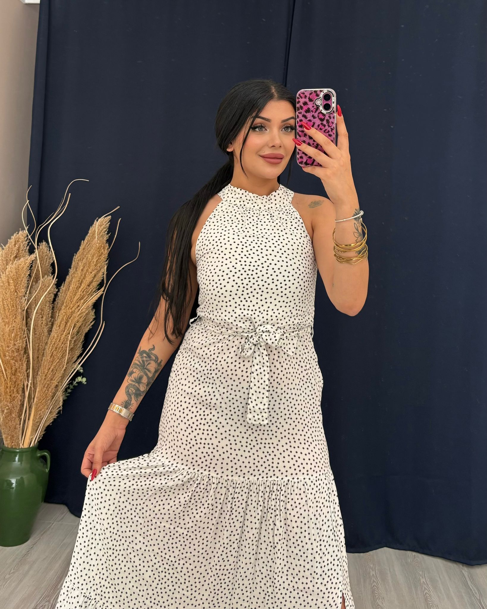 PUANTİYELİ HALTER YAKA ELBİSE