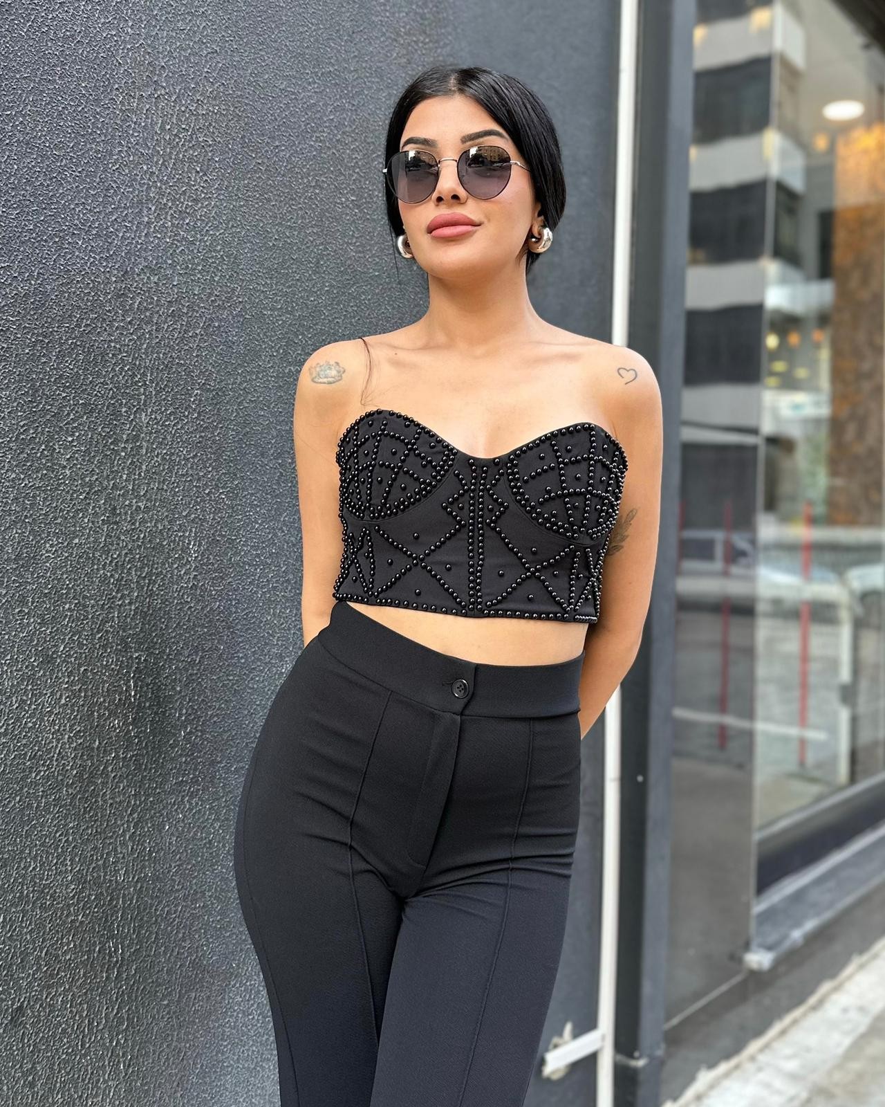 STRAPLEZ TASARIM İNCİLİ CROP