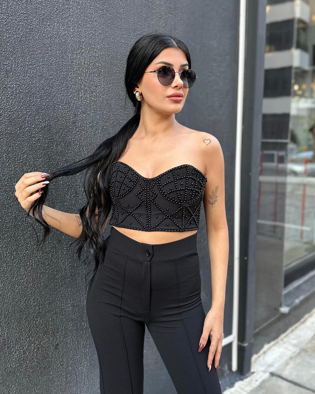 STRAPLEZ TASARIM İNCİLİ CROP