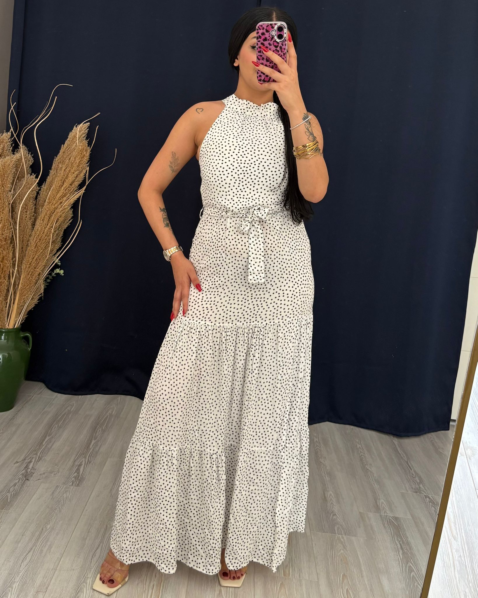 PUANTİYELİ HALTER YAKA ELBİSE