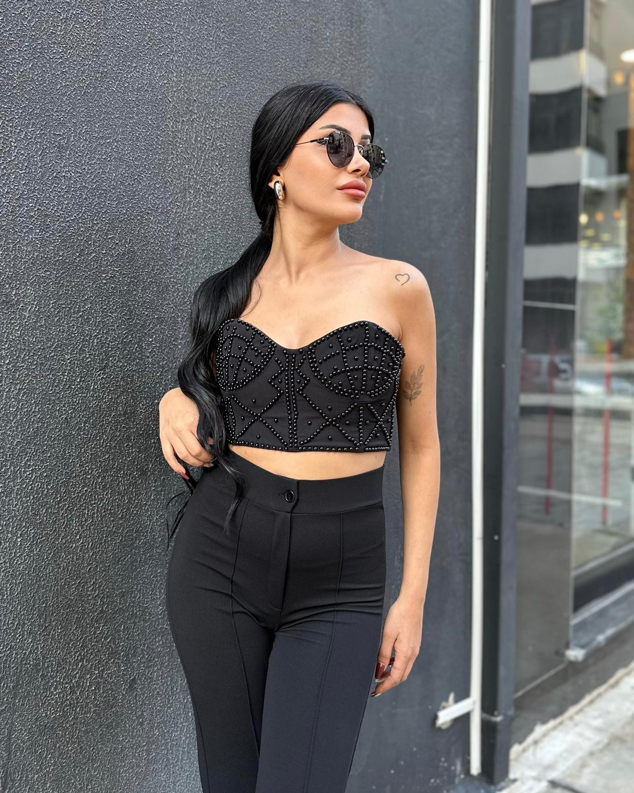 STRAPLEZ TASARIM İNCİLİ CROP