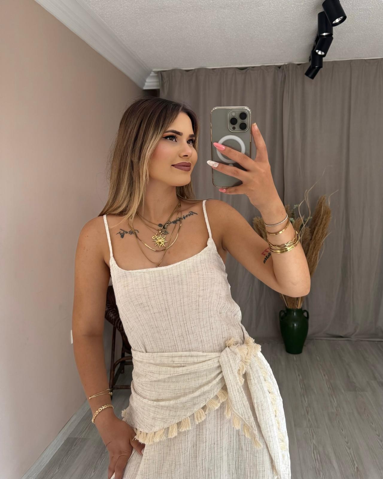 LİSH BAĞLAMALI KETEN ELBİSE