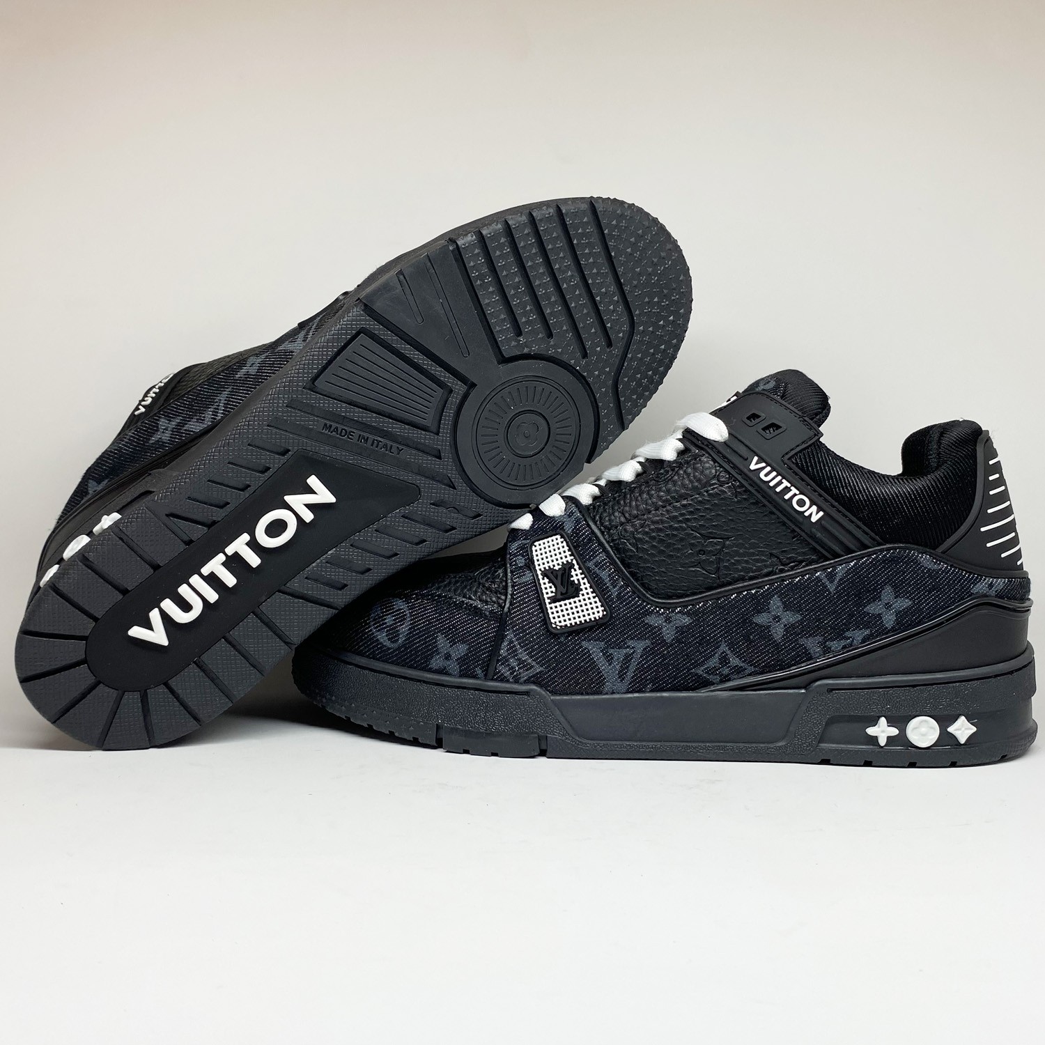Siyah Deri Kombin Erkek Sneaker