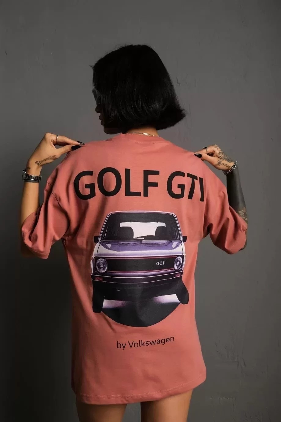 Kadın Sırt Golf Gtı Baskılı Oversize Tişört