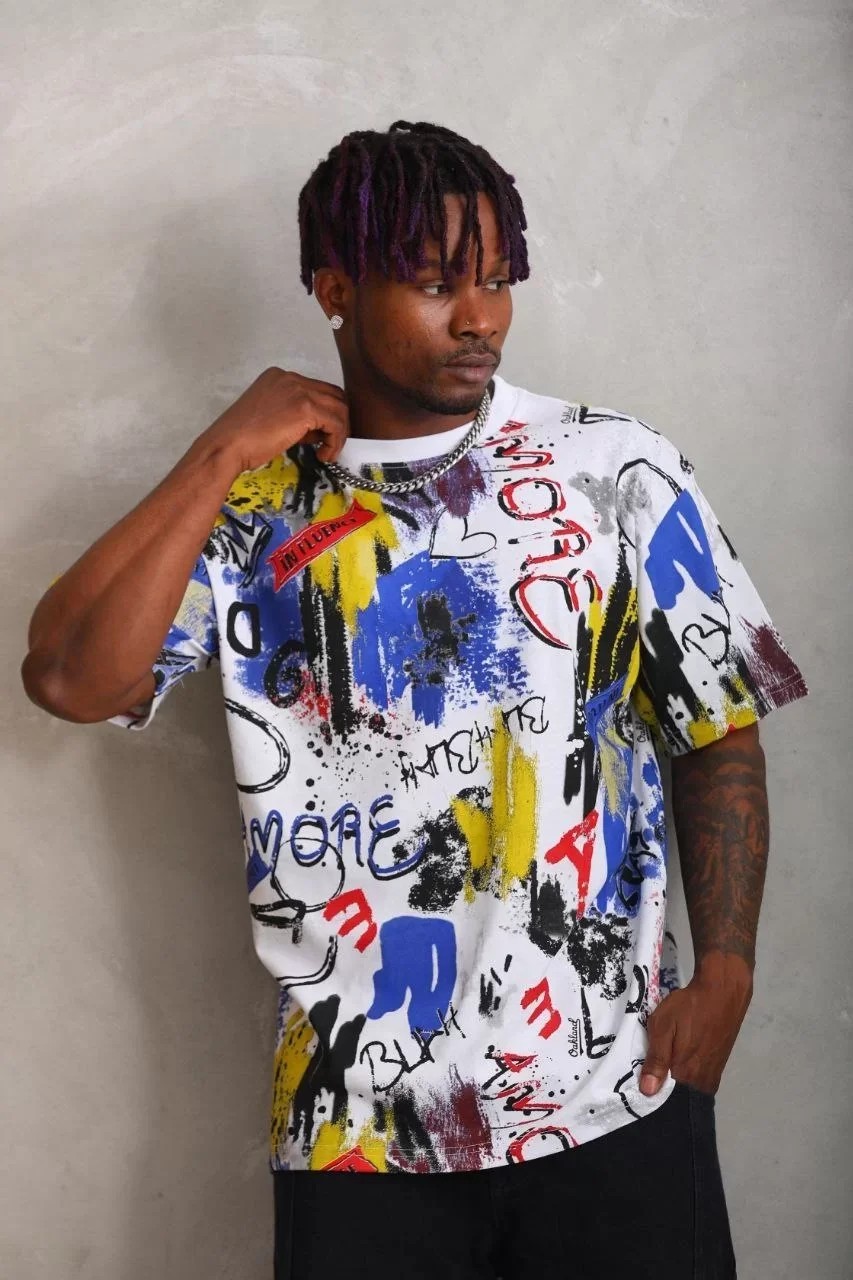 Unisex Oversize Baskılı Bisiklet Yaka Tişört