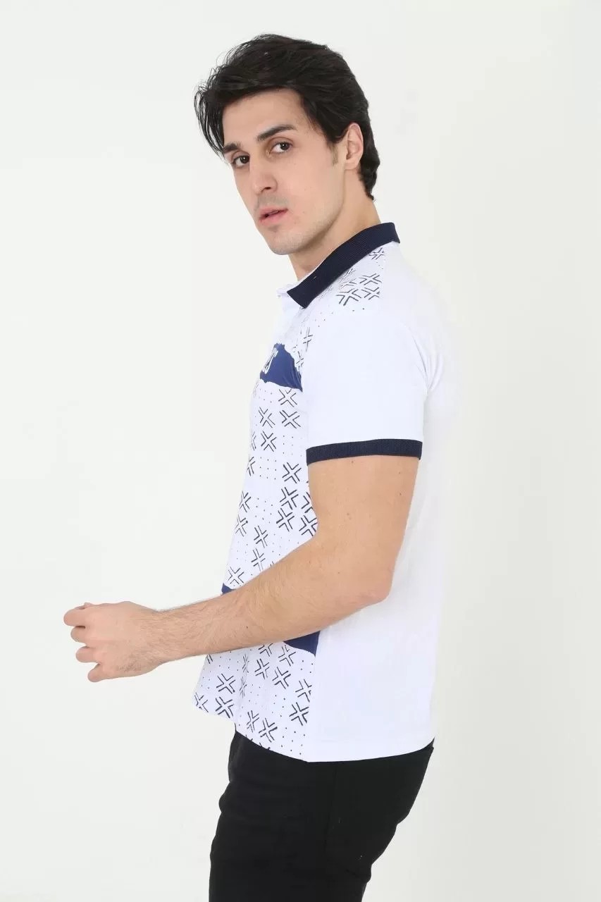 Erkek Yakalı Slim Fit Baskılı Tişört