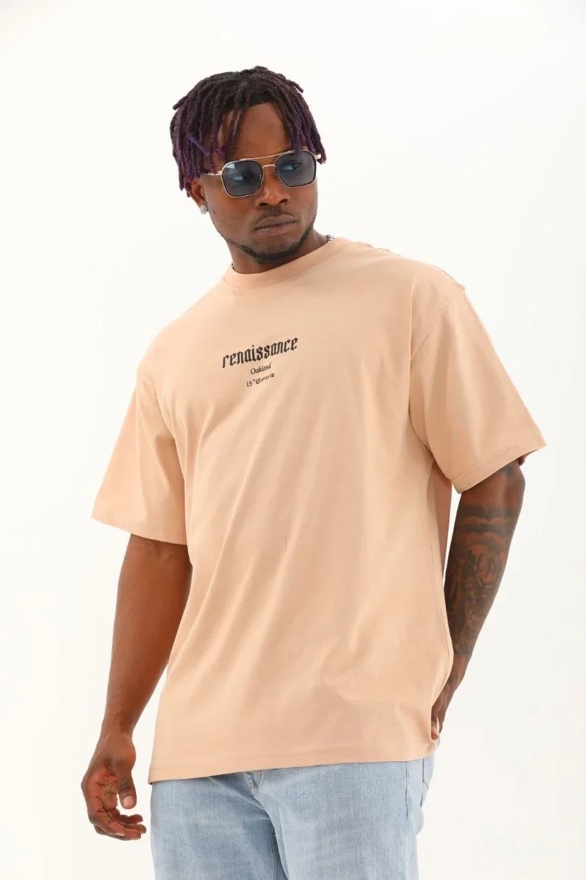 Unisex Oversize Baskılı Bisiklet Yaka Tişört