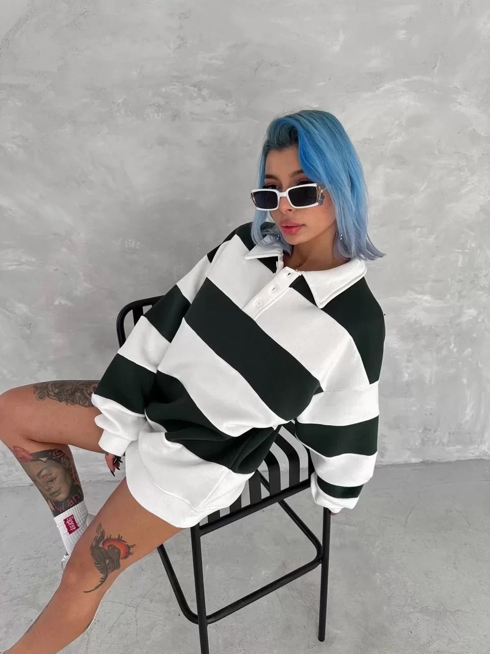 Unisex Üç İplik Parçalı Yakalı Sweatshirt