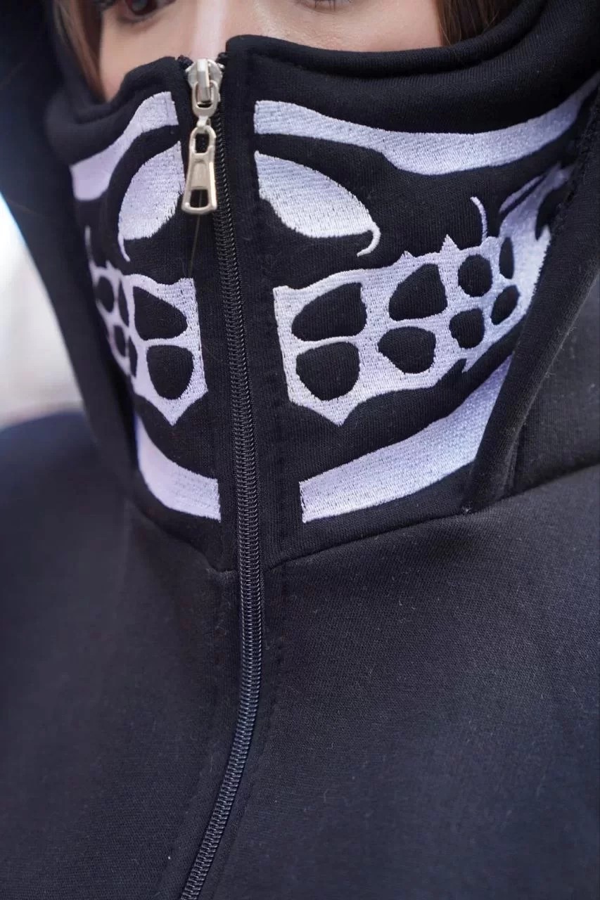 Samuray Kapşonlu ZIP Fermuarlı Çift Kapşonlu Nakışlı SweatShirt