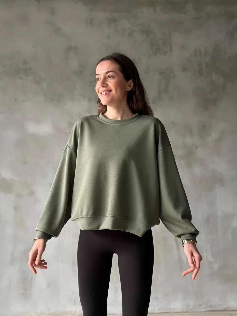 Osy Modal Yumuşak dokulu Kumaş Bisiklet Yaka Oversize Sweatshirt
