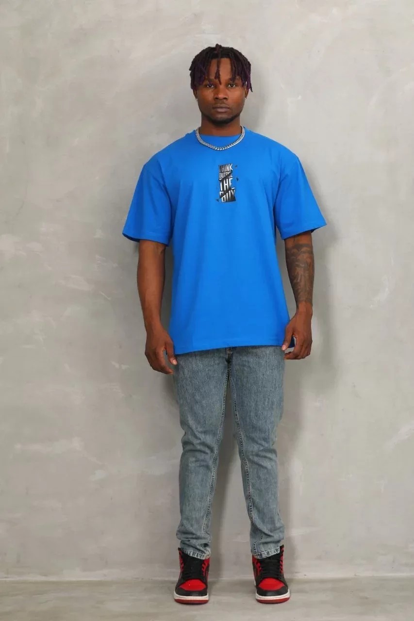 Unisex Oversize Baskılı Bisiklet Yaka Tişört