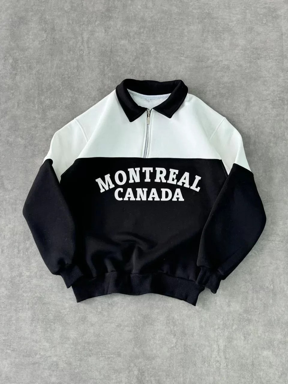 Yarım Fermuarlı Parçalı Yakalı Sweatshirt