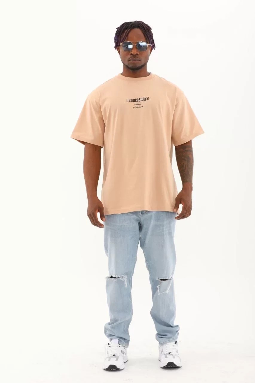 Unisex Oversize Baskılı Bisiklet Yaka Tişört