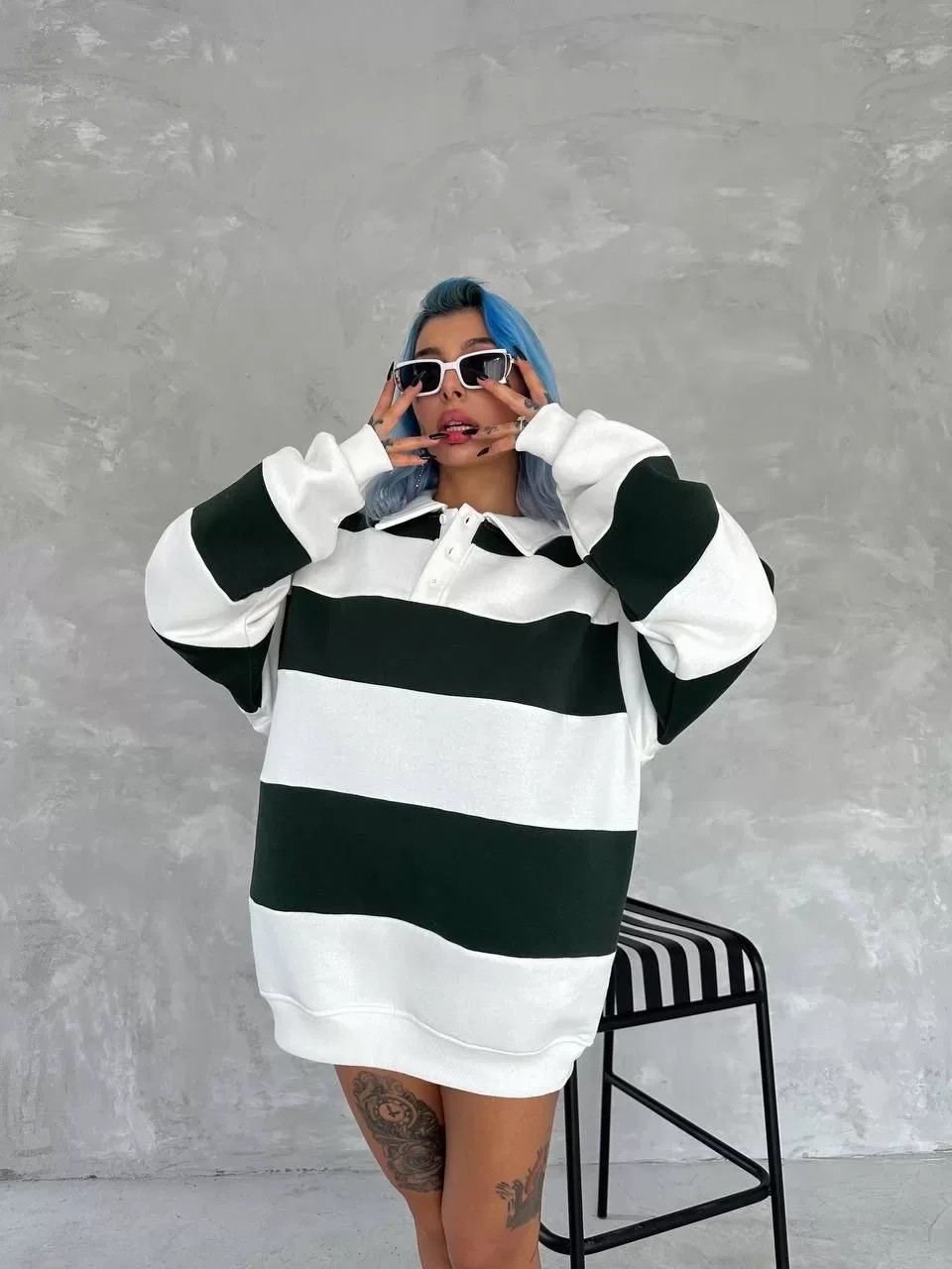 Unisex Üç İplik Parçalı Yakalı Sweatshirt