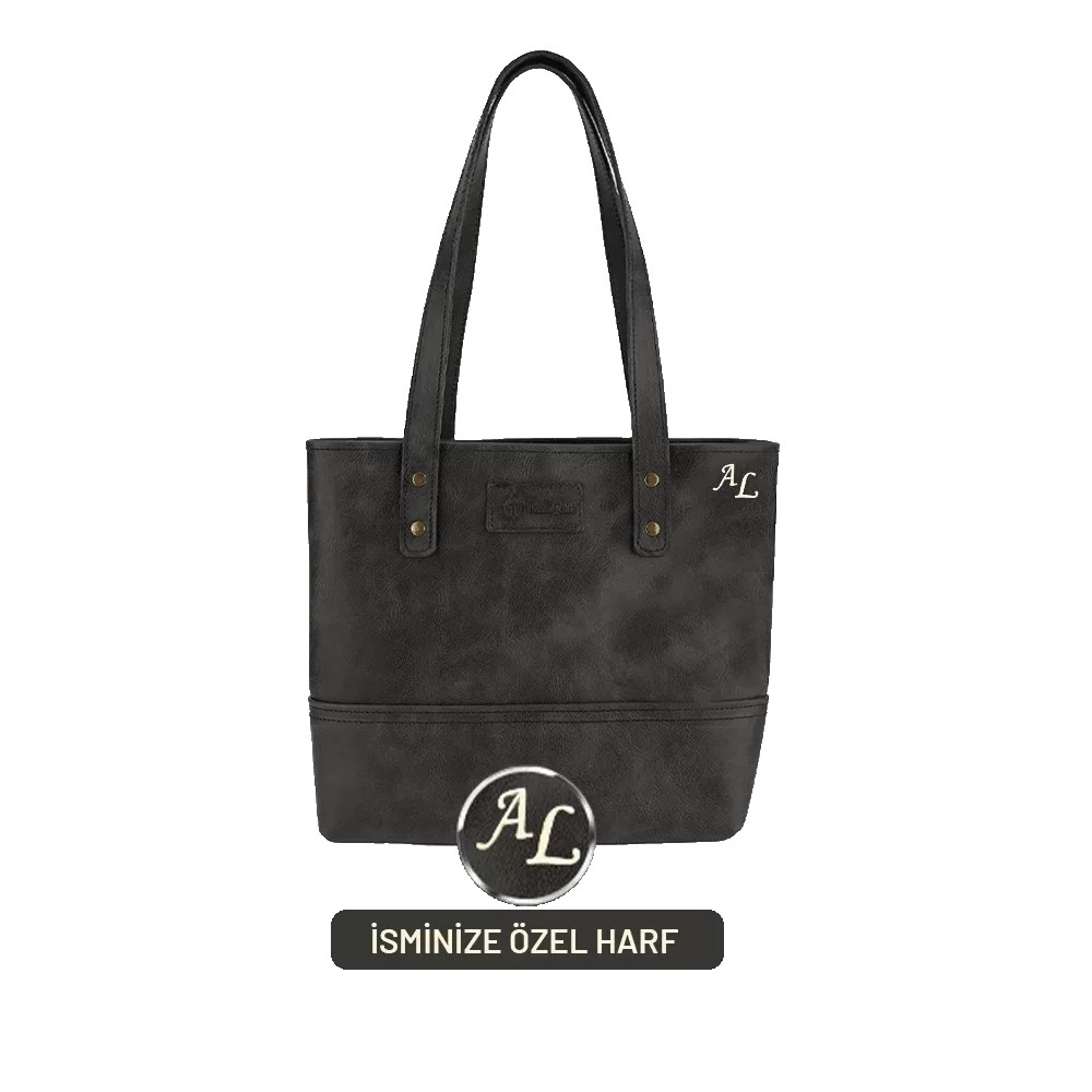 Twingold Kişiye Özel %100 Deri Rainbow Antrasit Tote Bag