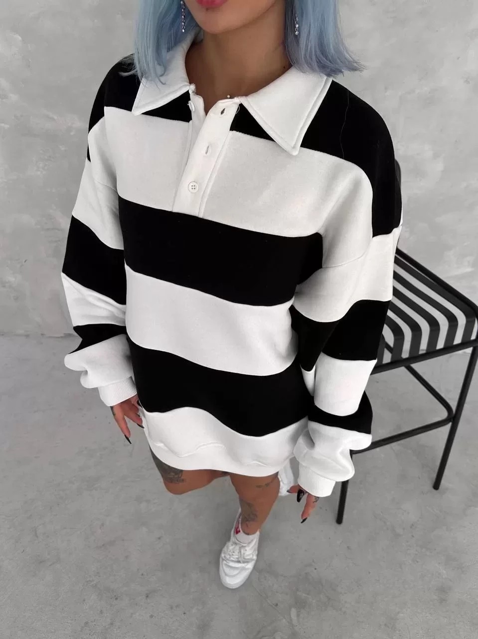 Unisex Üç İplik Parçalı Yakalı Sweatshirt