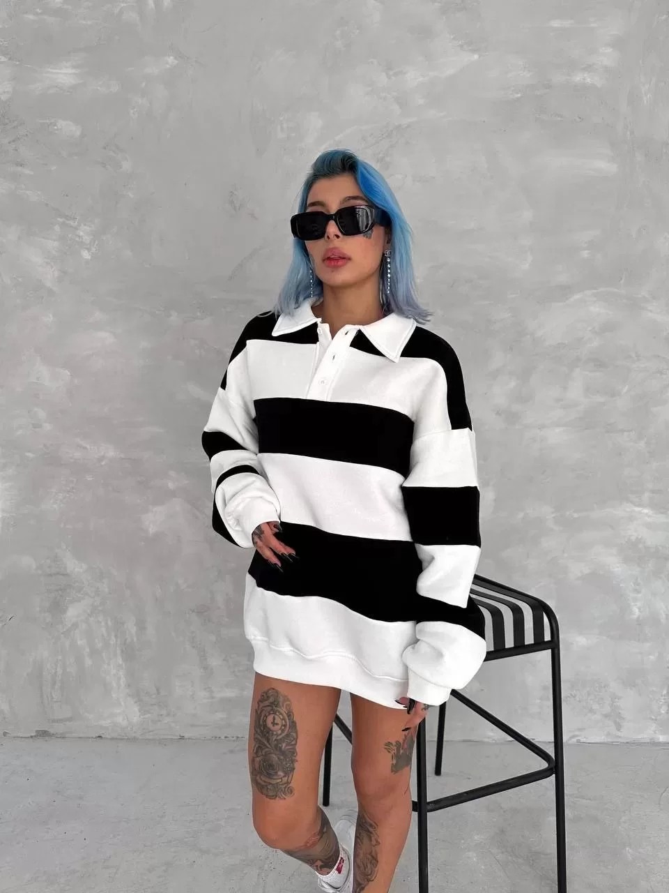 Unisex Üç İplik Parçalı Yakalı Sweatshirt