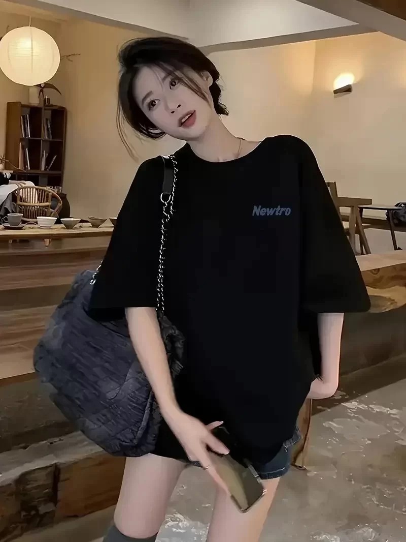 Baskılı Oversize Bisiklet Yaka Tişört