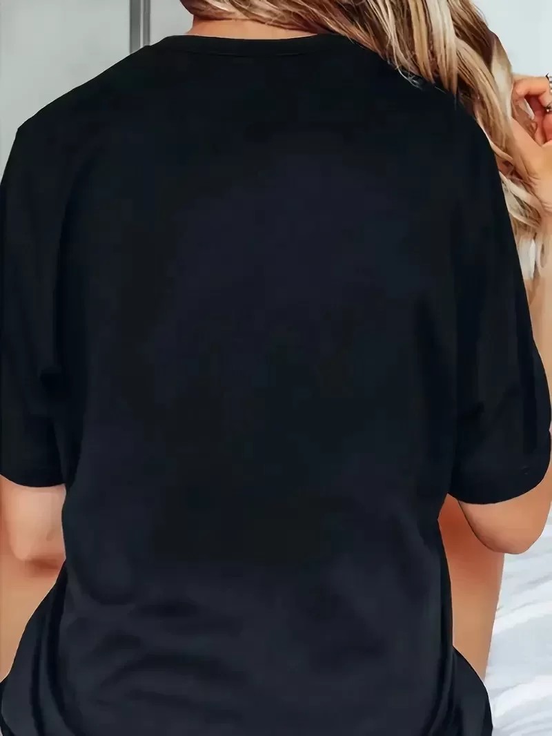 Baskılı Oversize Bisiklet Yaka Kısa Kol Tişört