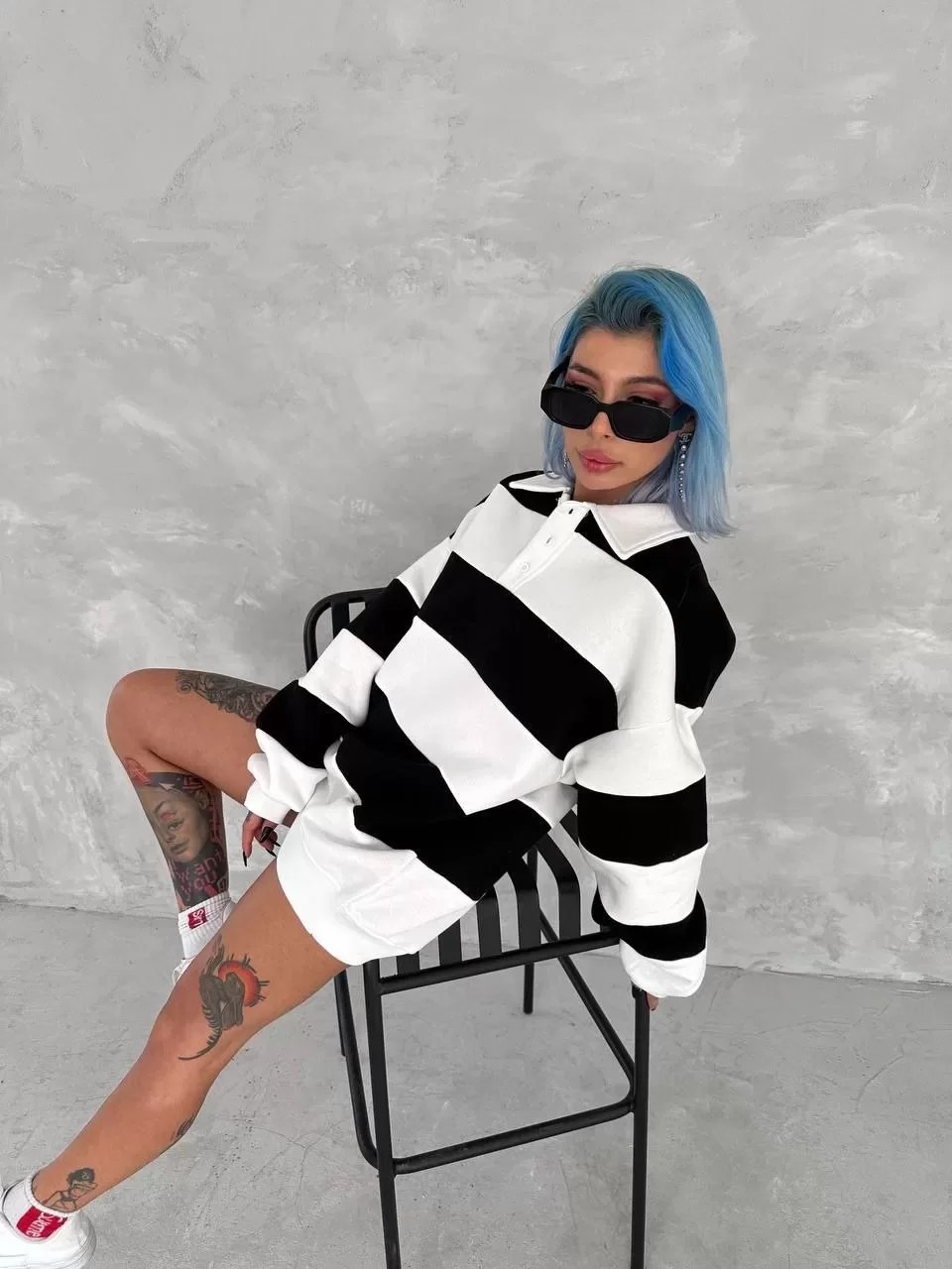 Unisex Üç İplik Parçalı Yakalı Sweatshirt