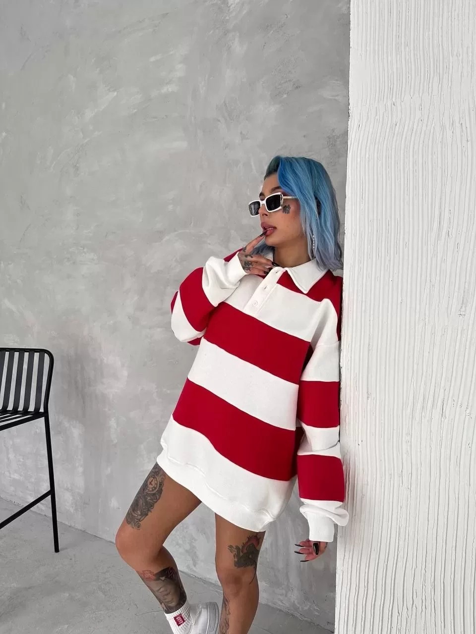 Unisex Üç İplik Parçalı Yakalı Sweatshirt