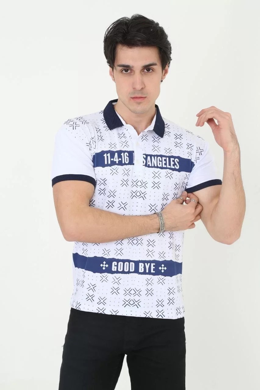 Erkek Yakalı Slim Fit Baskılı Tişört