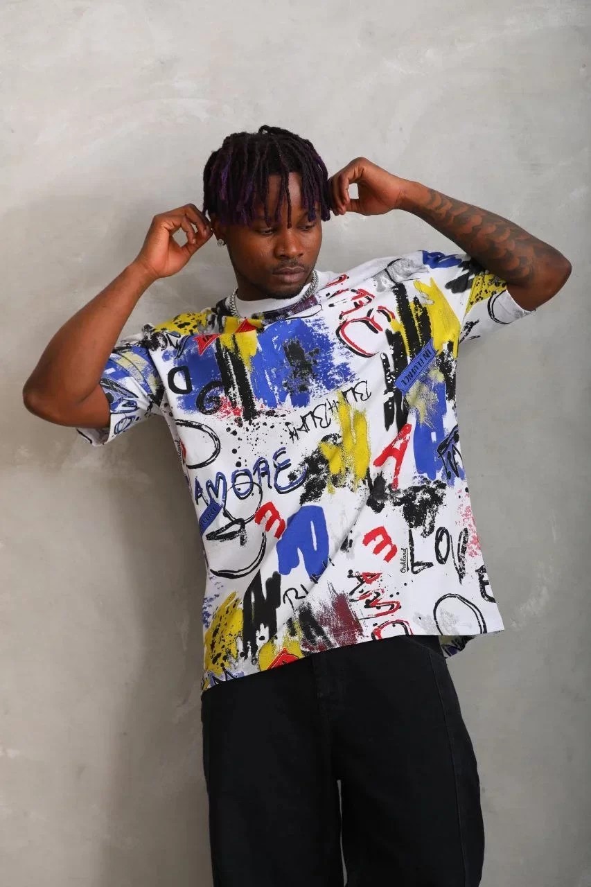 Unisex Oversize Baskılı Bisiklet Yaka Tişört