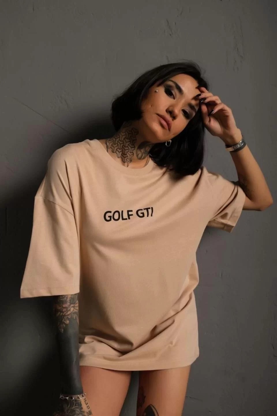 Kadın Sırt Golf Gtı Baskılı Oversize Tişört
