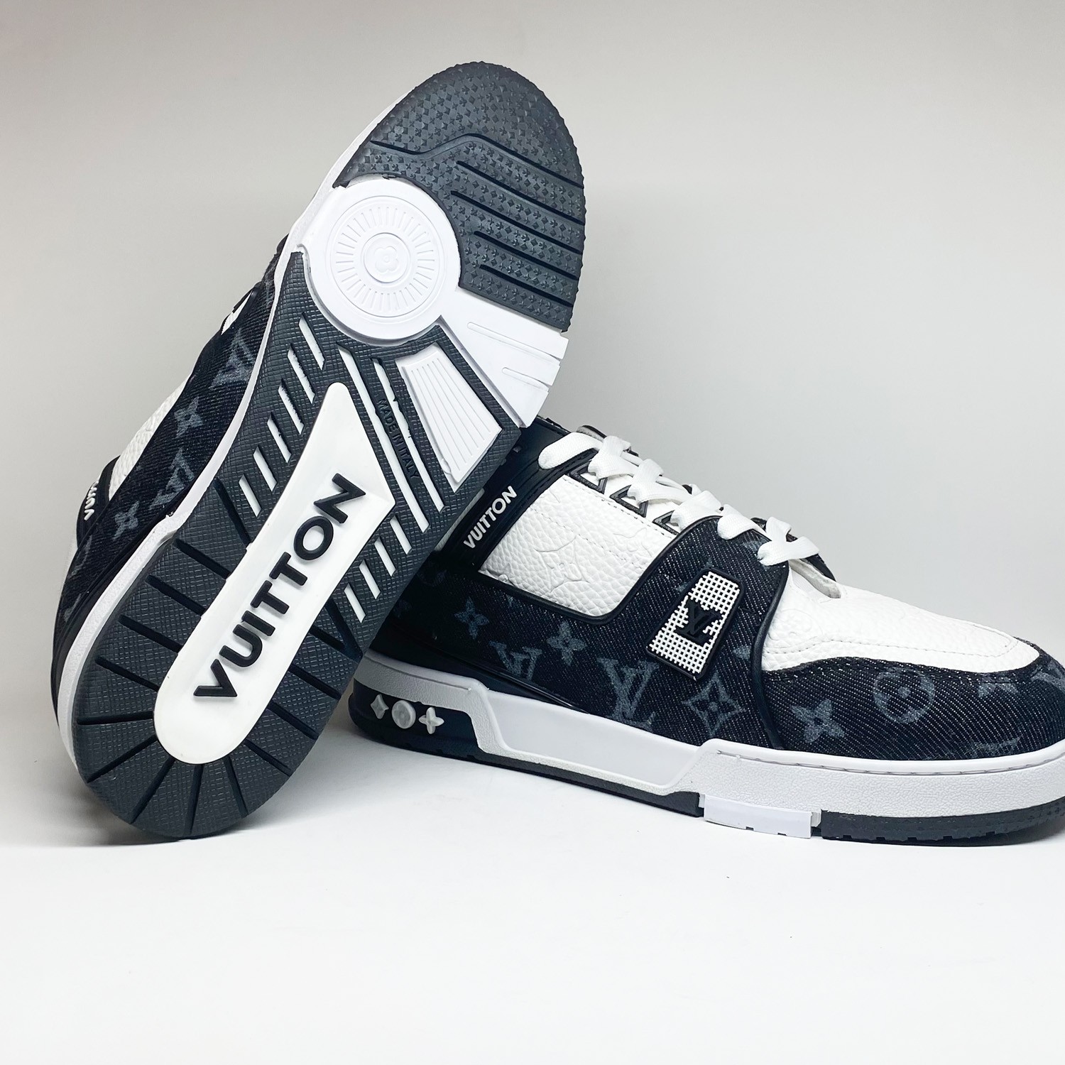 Siyah Deri Kombin Erkek Sneaker