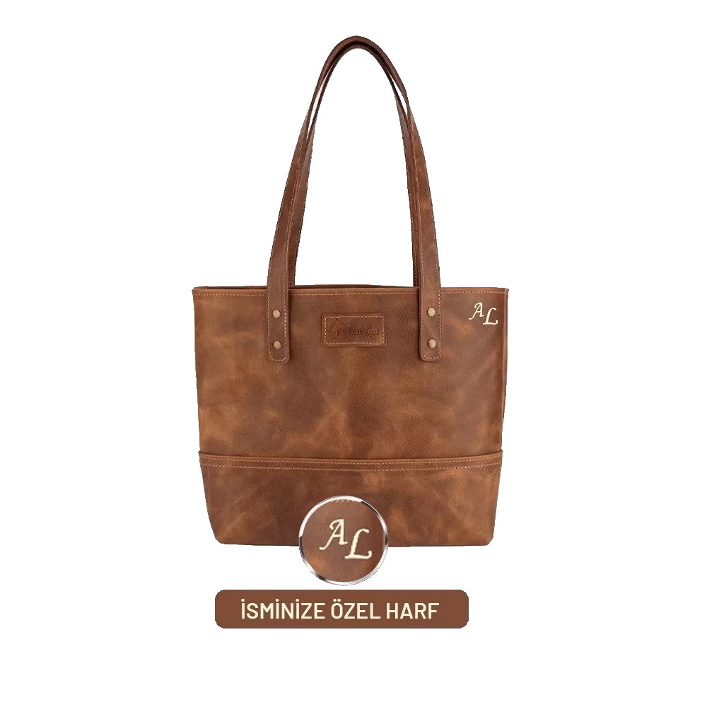 Twingold Kişiye Özel %100 Deri Rainbow Kahverengi Tote Bag
