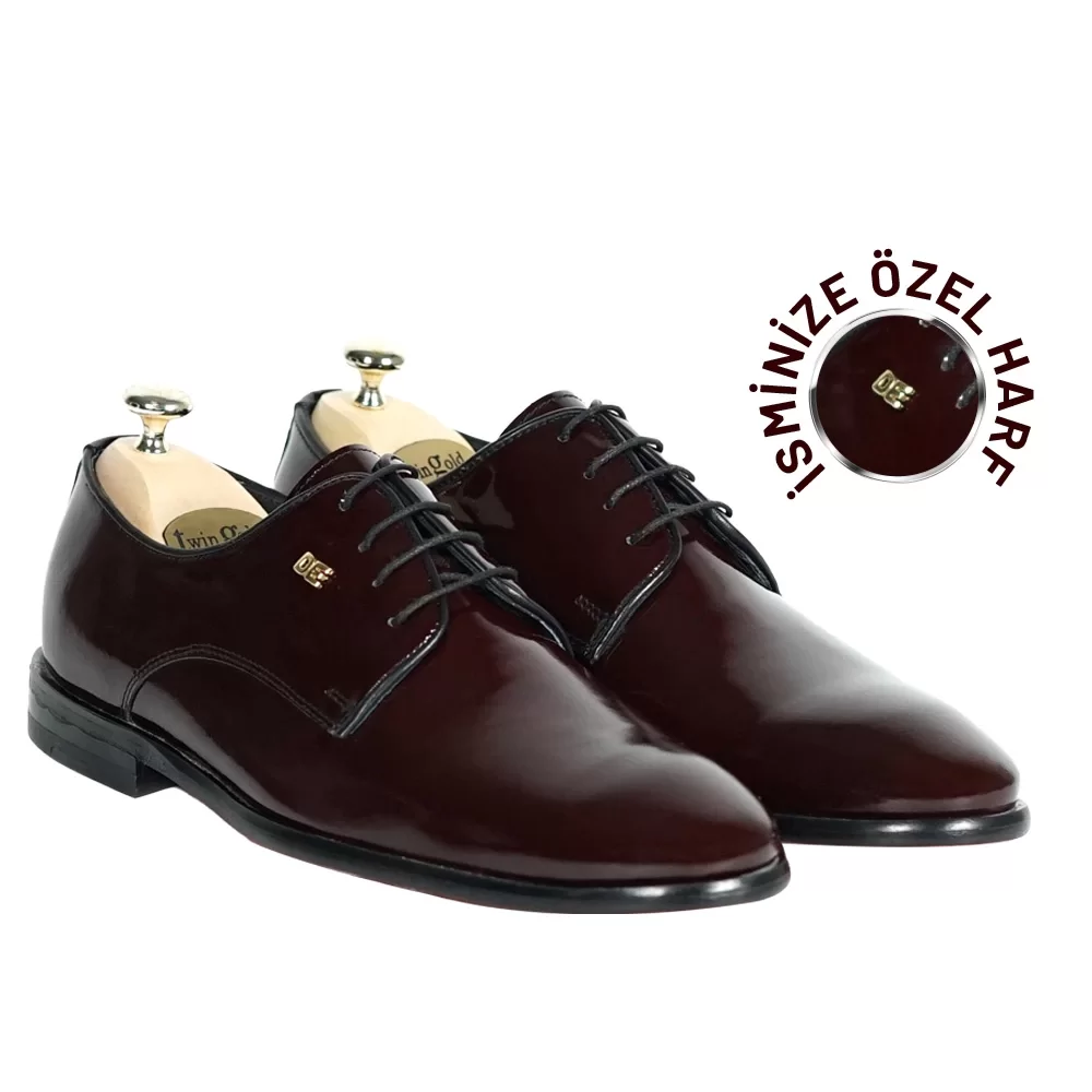 İsme Özel Rugan Bağcıklı Kösele Erkek Ayakkabı