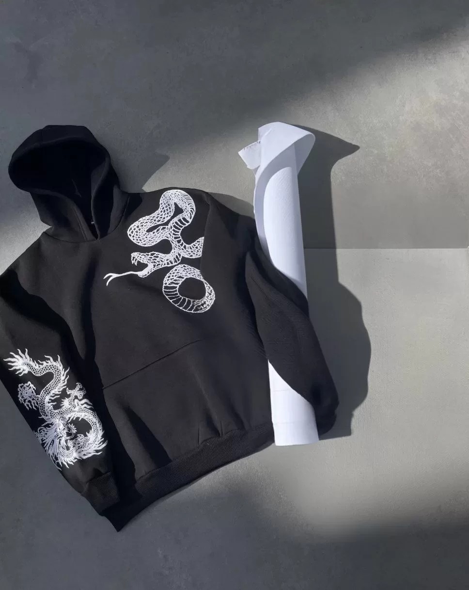 Uzun Kol Kapüşonlu Baskılı Sweatshirt