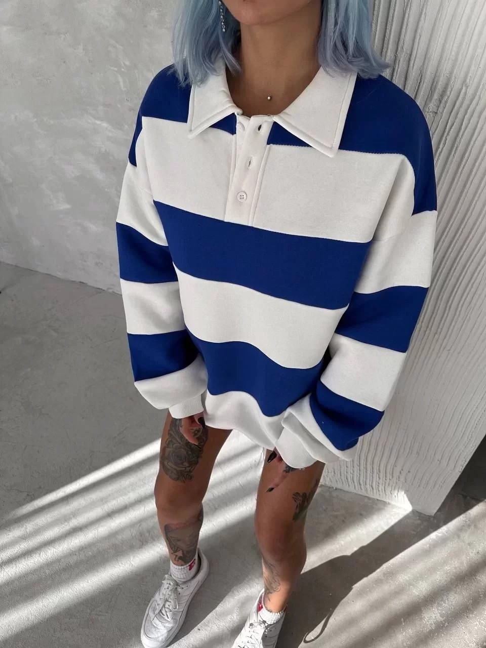 Unisex Üç İplik Parçalı Yakalı Sweatshirt